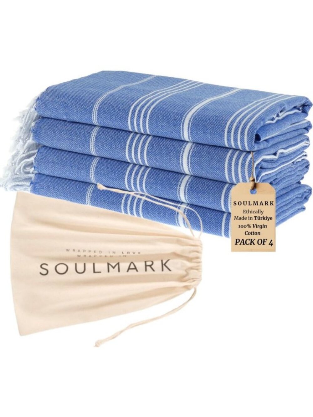 100% Cotton Turkish Beach Towel Set - Quick Dry, Lightweight, Sand Free - 4 Pack